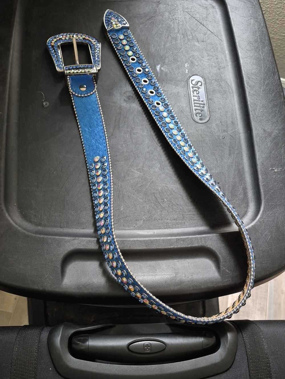 Blue Rhinestone Men's Fashion Belt